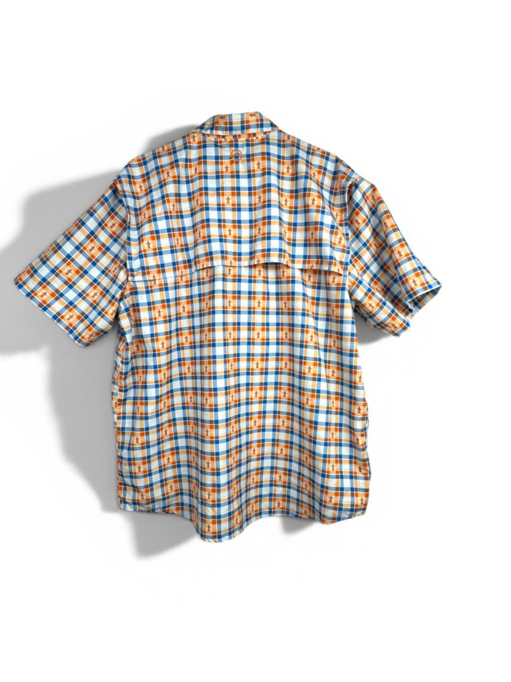 Magellan Outdoors Vented Fishing Shirt Houston Rodeo Orange Blue Plaid XL - Picture 2 of 15